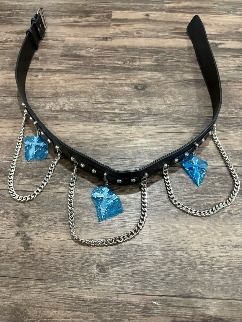 Killstar Black Belt with Cross Charms and Silver Chains